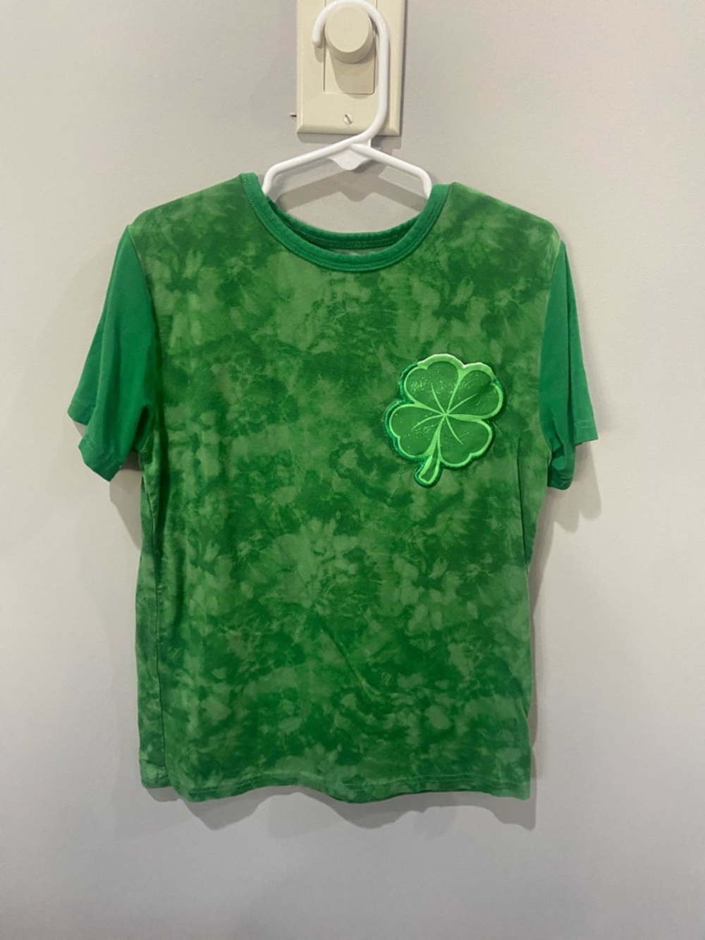 Green Tie-Dye Kids T-Shirt with Clover Patch